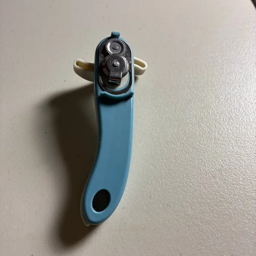 Vintage Blue White Manual Can Opener Handheld Retro Kitchen Gadget MCM